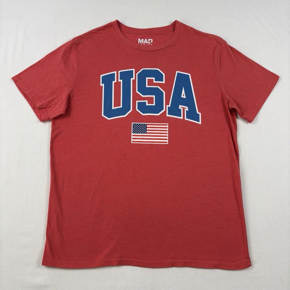 MAD Engine T-Shirt Men's Size XL Red White Blue USA Print Patriotic